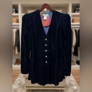 VINTAGE Scott McClintock Midnight Navy Velvet Peplum Blazer 8 navy blue